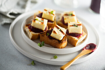 Grilled cheese with beetroot paste on toast