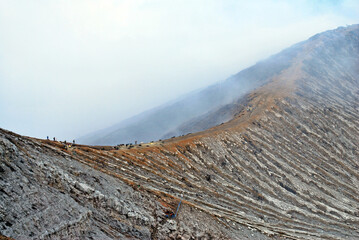 Landscape Volcanic crater of Kawah ijen volcanos.Kawah ijen is composite volcanoes and Sulfur mining in the Banyuwangi Regency of East Java, Indonesia.