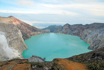 Kawah Ijen volcano and sulfur lake is composite volcanoes in the Banyuwangi Regency of East Java,...