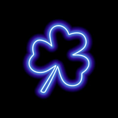 The neon blue clover leaf on a black background