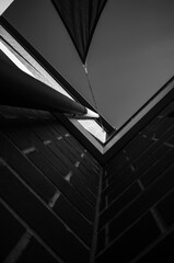 black and white building