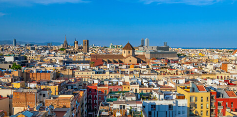 Aerial panorama shot of Barcelona city