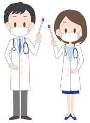 マスクを着けた男女の医師