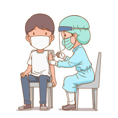 Cartoon illustration of nurse giving an injection to a man.