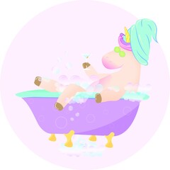 Unicorn relaxing in bath