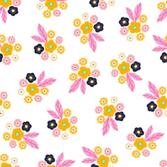 Fotobehang Floral Seamless Pattern With Lovely Flowers And Leaves. Colorful Fashion Print. Hand Drawn Vector Illustration, Great for Wedding Decoration, Greeting Cards, Scrapbooking, Invitation. © NNENASTUDIO