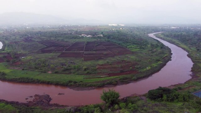 Aerial view of River Nira at Bhor near Pune India.