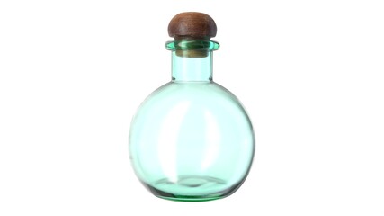 3D illustration of empty glass flask closed with cork stopper.