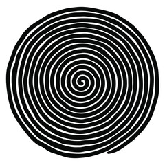 Irregular hand drawn spiral. Black and white flat vector drawing isolated on white background. EPS 8, version 1.