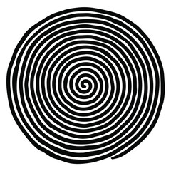 Irregular hand drawn spiral. Black and white flat vector drawing isolated on white background. EPS 8, version 2.