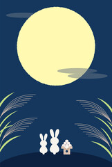 Obraz premium vector background with Japanese moon-viewing festival illustrations for banners, cards, flyers, social media wallpapers, etc.