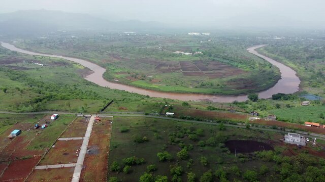 Aerial view of River Nira at Bhor near Pune India.