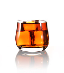 glasses of whiskey with ice cubes isolated on white background