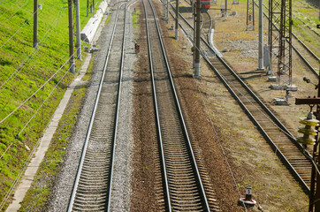 Fototapeta premium Railway tracks in the future. Rails close-up, background.