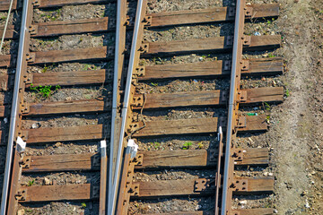 Railway tracks in the future. Rails close-up, background.