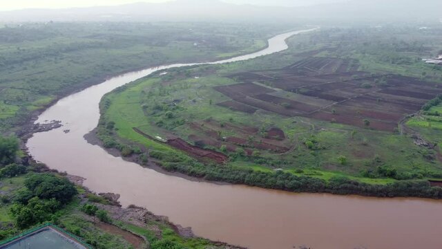 Aerial view of River Nira at Bhor near Pune India.