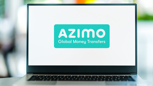 Laptop computer displaying logo of Azimo
