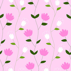 Seamless pattern with flowers on a pink background