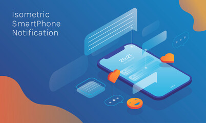 Clean and Modern isometric smartphone notifications