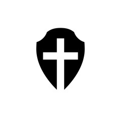 Obraz premium Shield icon with christian cross symbol isolated on white background