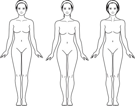 【骨格診断】裸の女性の正面のイラスト　白黒