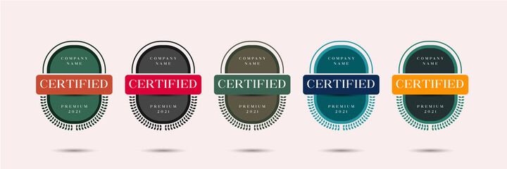 Certified badge logo design for company training badge certificates to determine based on criteria. Set bundle certify with vintage style vector illustration template.