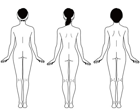 骨格診断】裸の女性の後ろ姿のイラスト　白黒