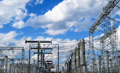 A powerful electrical Substation that provides power to industrial enterprises. High-voltage...