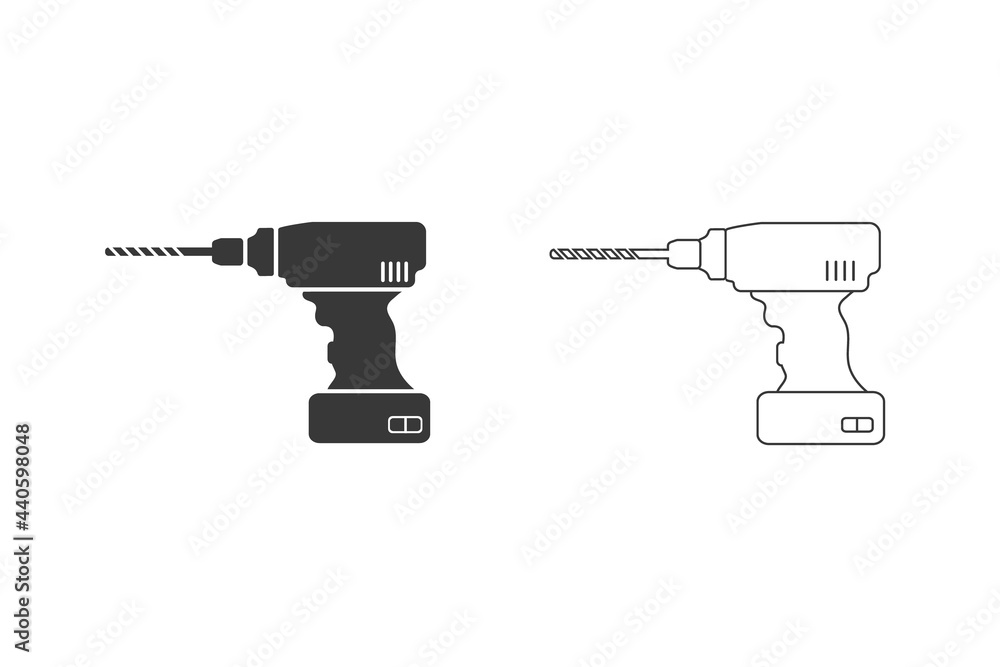 Poster drill machine solid icon set. element of drill machine icon for mobile concept and web apps. thin so