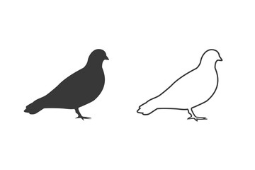Vector pigeon silhouette icon set on white