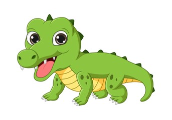 Cute little crocodile cartoon on white background