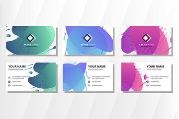 Abstract professional and designer business card template or visiting card set with green, purple and blue abstract design. EPS 10. Dot halftone pattern. Vector illustration.