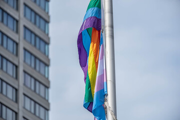 The pride flag at Nathan Phillips Square. The pride flag on a pole at Nathan Phillips Square, which...