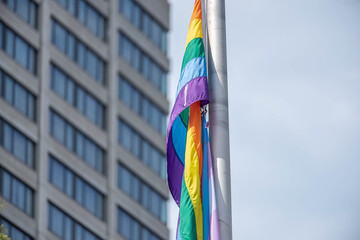 The pride flag at Nathan Phillips Square. The pride flag on a pole at Nathan Phillips Square, which...