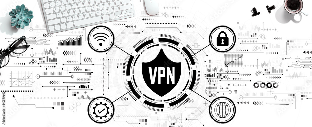 Poster vpn concept with a computer keyboard