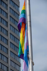 The pride flag at Nathan Phillips Square. The pride flag on a pole at Nathan Phillips Square, which...
