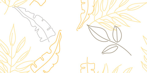 Tropical Leaf Modern Print Pastel One Line Drawing