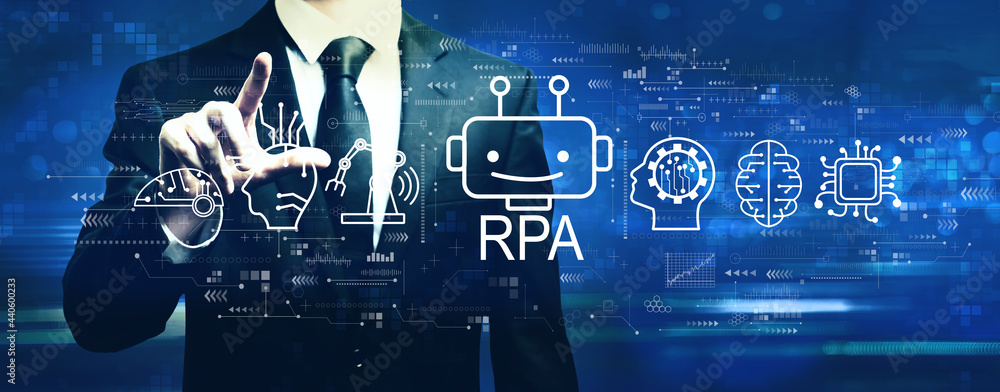 Poster robotic process automation theme with businessman