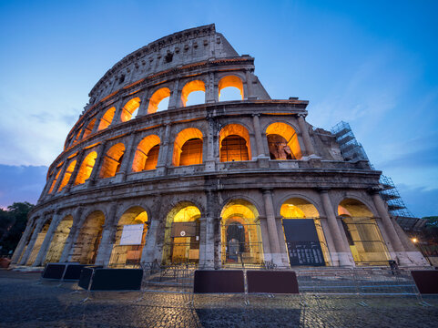 Exterior of the historic Colosseum in Rome, Italy