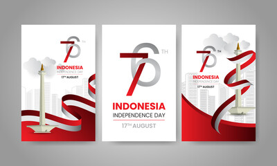76th Happy Indonesia Independent Day poster template design. Dynamic indonesian flag banner design. Vector illustration