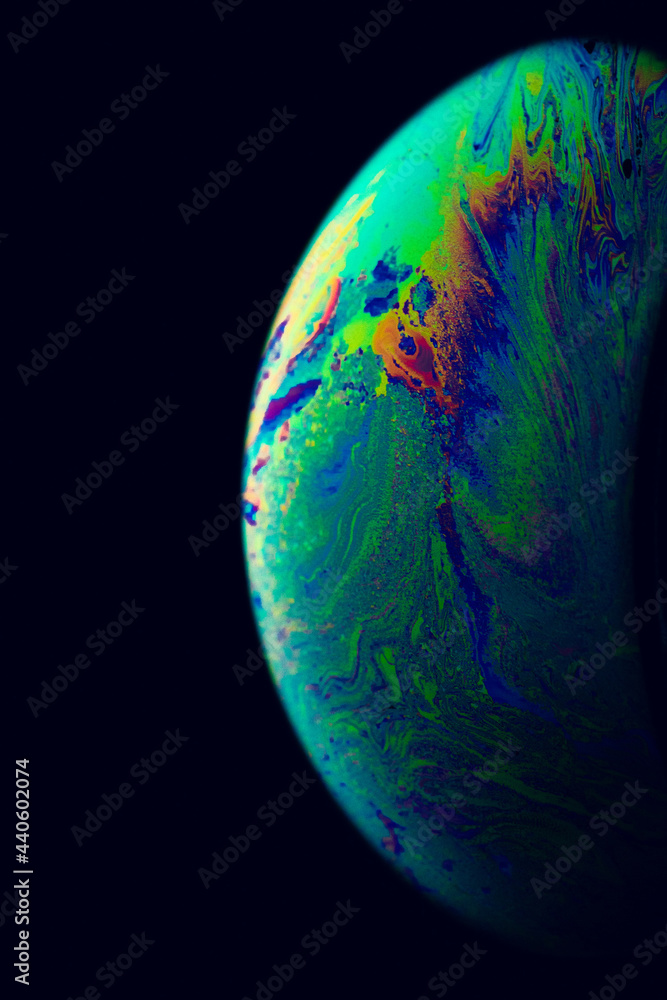 Sticker globe light. abstract galaxy background with planet earth in universe space with sunlight on dark ba