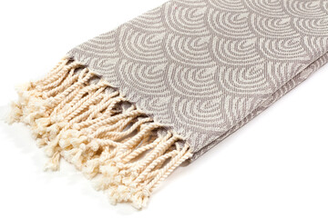 Peshtemal Turkish towel folded colorful textile for spa, beach, pool, light travel, healthy fashion and gifts. Traditional turkish bath material, scarf