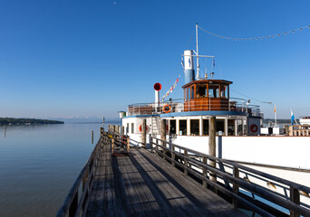 ship on the pier at lake Ammersee, Bavaria