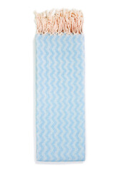 Soft blue peshtemal Turkish towel folded colorful textile for spa, beach, pool, light travel, healthy fashion and gifts. Traditional turkish bath material