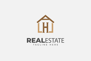 Real Estate Logo, simple line house from letter A H combination , Construction Architecture Building Logo Design Template Element, vector Illustration