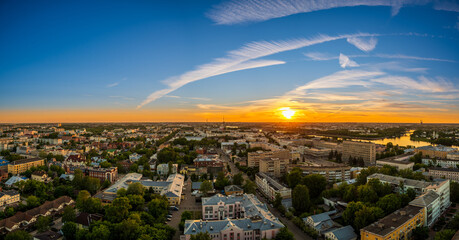 Panorama of the city of Tver at the confluence of the Volga river and the Tvertsa river in Russia...