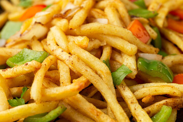 Chinese salt and pepper chips. French fries. Asian take away food