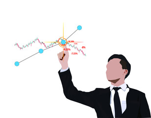 Vector illustration of Business and financial stock market concept, young Businessman pressing button on a virtual background - 440605612