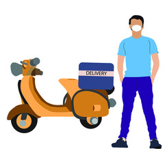 Vector illustration Concept of Online delivery package by scooter or motocycle  on mobile phone application - 440605867