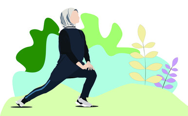 Vector illustration Concept of Healthy Lifestyle, young hijab woman workout exercise at park - 440606045